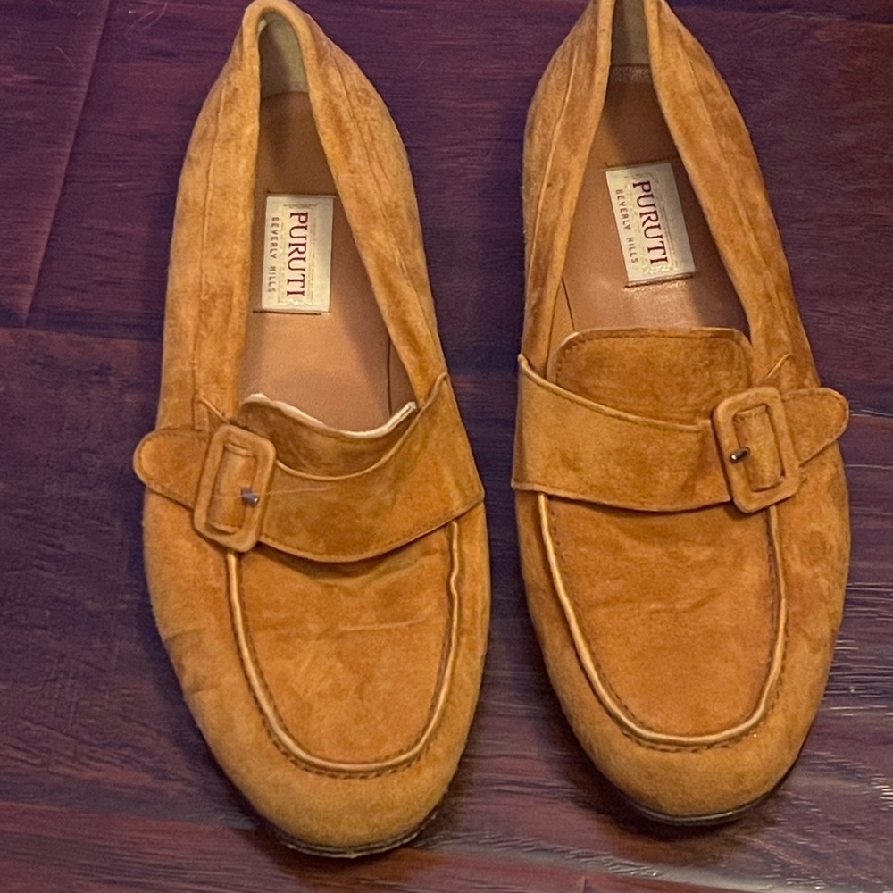 Lav Blak Men's Tan Suede Buckle Slip-Ons